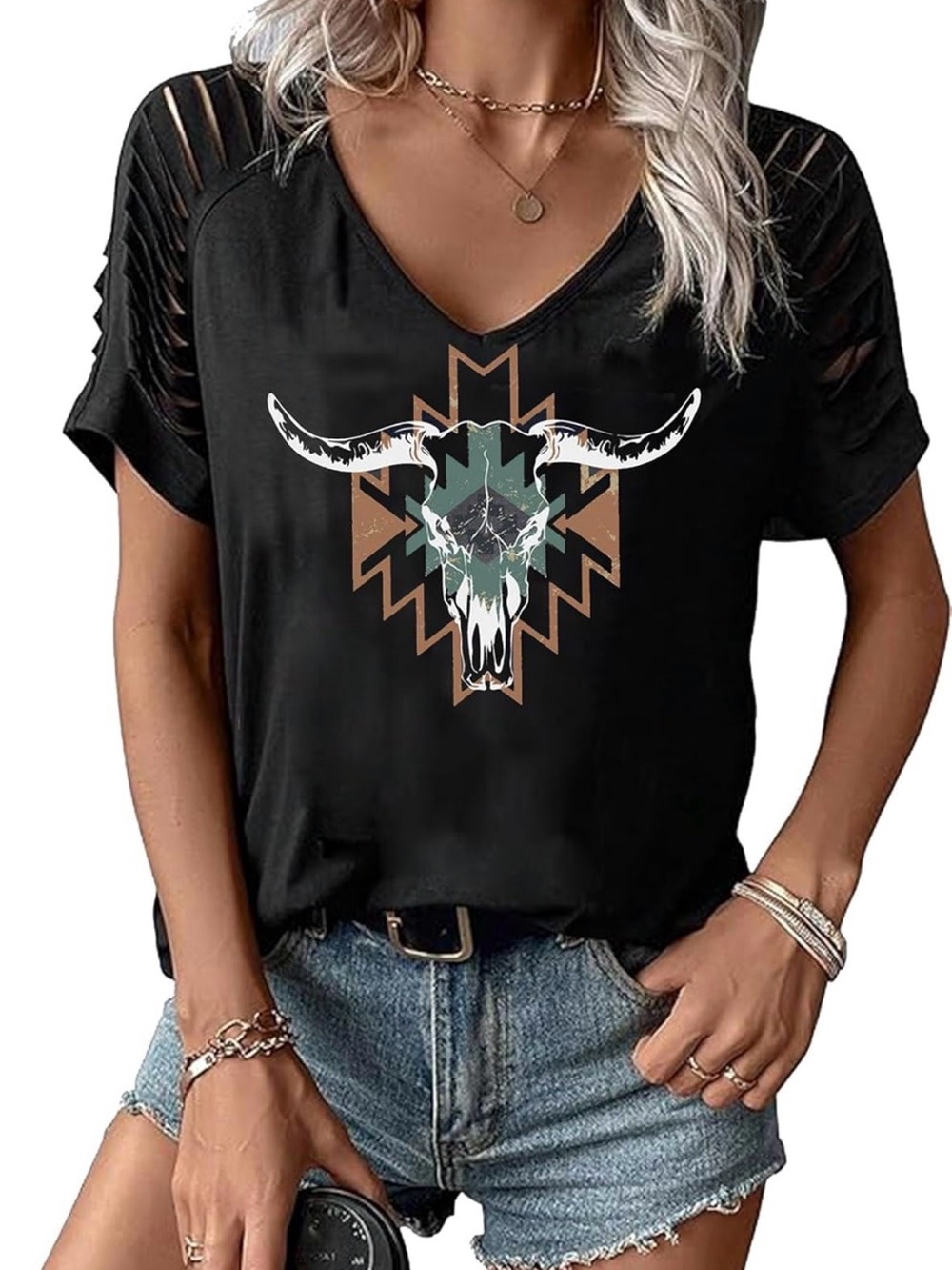 LANMERTREE Cut Out V Neck Nashville Casual Country Music Graphic Cowgirl Concert